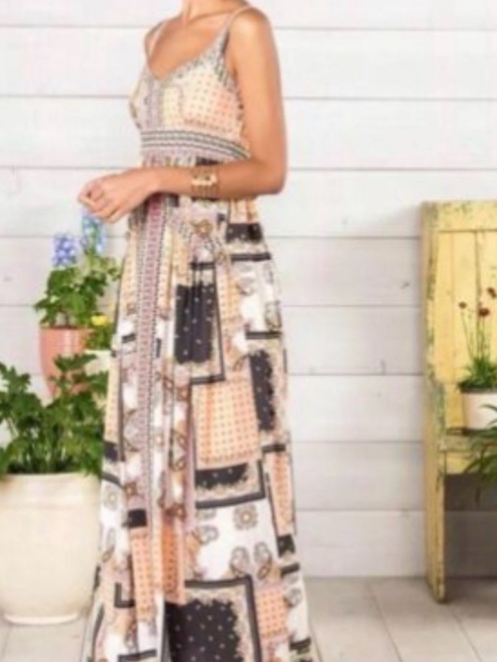 Matilda Jane Adventure Begins Bohemian Patchwork Maxi Dress in Peach and Black
